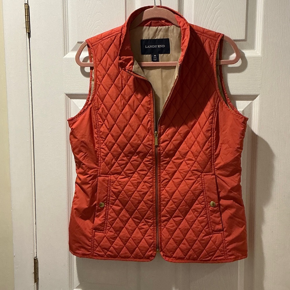 Lands' End Women's Quilted Orange Vest Size Medium